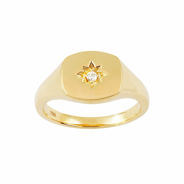 Anillo de sello con estrella de diamantes